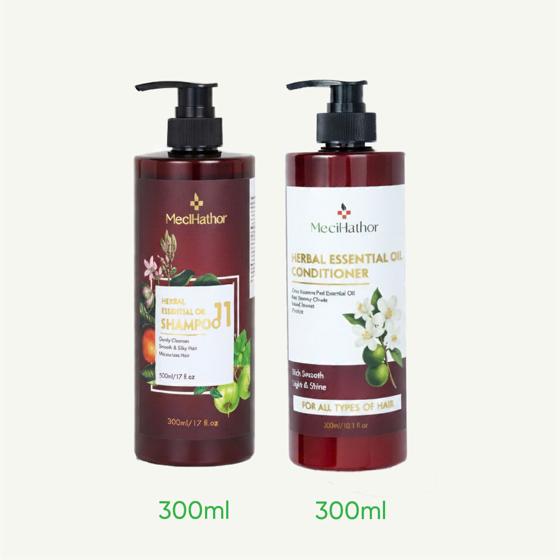 Combo Dầu Gội Dầu Xả Thảo Dược Suôn Mượt Tóc Giảm Gãy Rụng Phục Hồi Tóc Hư Tổn Herbal Essential Oil Shampoo 11 MeciHathor 300ML-300ML