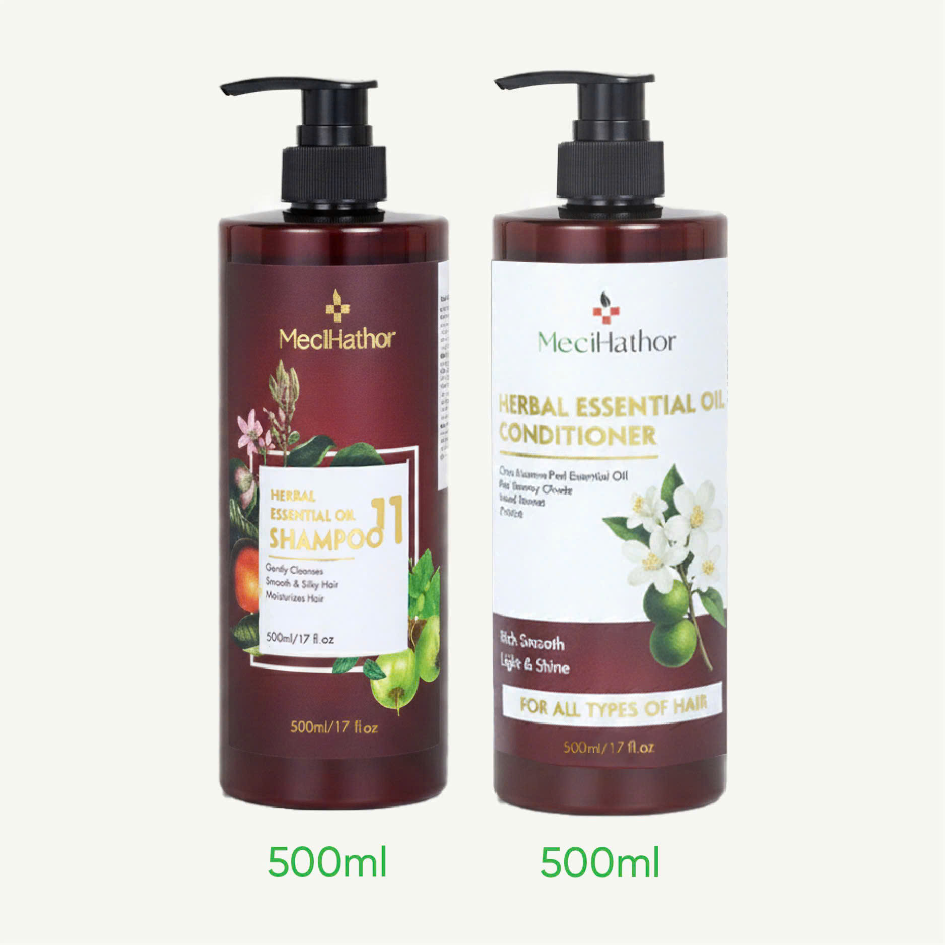 Combo Dầu Gội Dầu Xả Thảo Dược Suôn Mượt Tóc Giảm Gãy Rụng Phục Hồi Tóc Hư Tổn Herbal Essential Oil Shampoo 11 MeciHathor 500ML-500ML